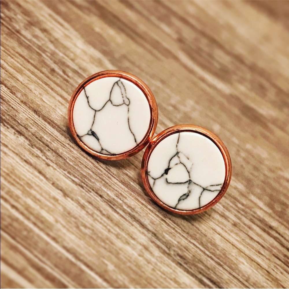RESTOCKED! White Marble & Rose Gold Stud Earring